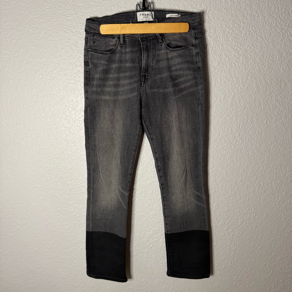Frame Le High Straight Crop Black Jeans Size 28 Whiskering Stretch Colorblock